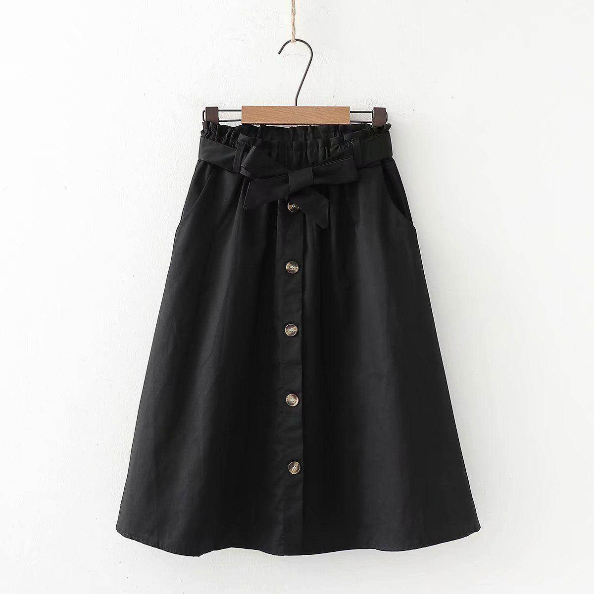 

Женская элегантная юбка-миди с высокой талией, весенне-летняя повседневная однобортная однобортная однобортная офисная юбка трапециевидной формы с поясом черного и белого цвета с бантом XL чёрный