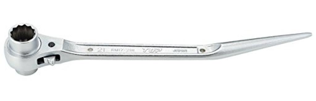 TOP Ratchet Wrench for Tobi Made in (Building Construction) - Curved, Forged, Plated, 17x21mm, RM-17x21N-BT, Japan, Tsubame-Sanjo