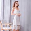 Women's Nightgown Simulation Silk New Lace Suspender Skirt V-neck Sexy Medium and Long Silk Ice Silk Pajamas Show Figure