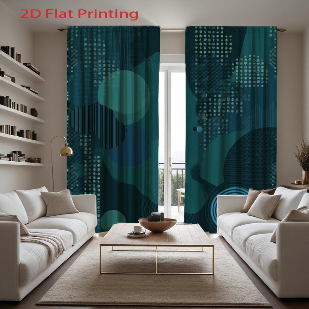 Rideaux Plats Filtrant la Lumière Rideaux Semi-Fenêtre Bleu Canard Noir Foncé Motifs Abstraits Ensemble Léger de Rideaux en Flanelle de 2 Pièces Polyester Moderne