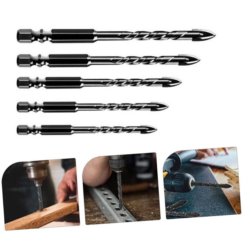 Set mit 5 Kreuzfliesenbohrern mit Dreieckspitze für den Einsatz auf Glas, Stein, Fliesen, Kunststoff, Holz, Ziegel und Betonmaterialien