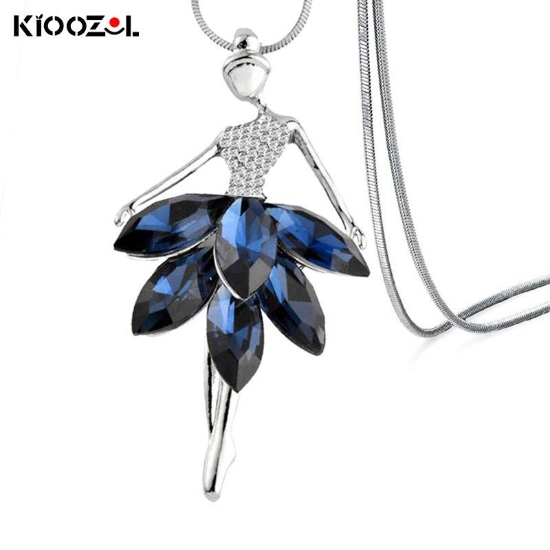 Elegant Charm Dancer Cubic Zirconia Blue White Color Dress Pendant Long Necklace For Women Retro Fashion Jewelry