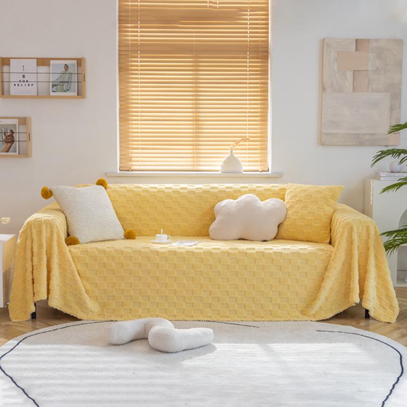 Simple Checkerboard Sofa Cover Cloth Full Cover Sofa Cover Winter Plush Sofa Cover Full-Cover Solid Color Sofa Cover