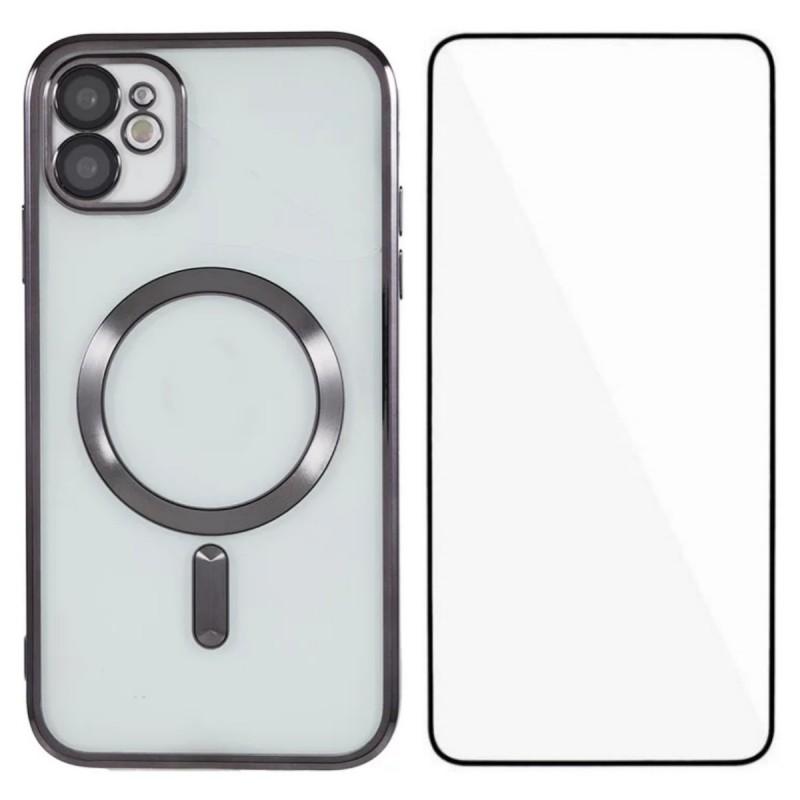 

For iPhone 11 Magnetic Case WANLONFENG Full Protection Electroplated TPU Cover with Tempered Glass Black