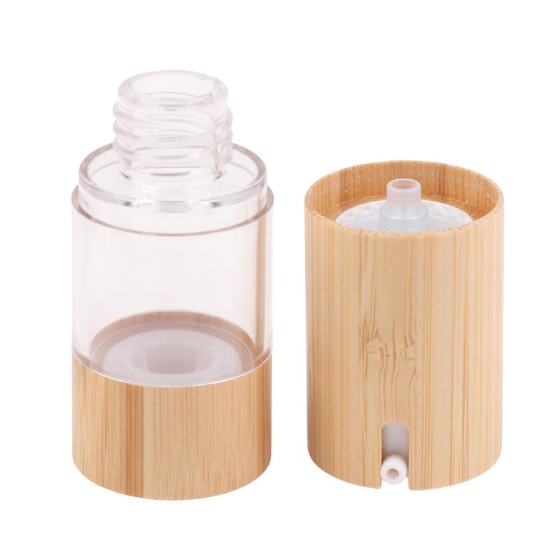 Leere 15 ml 30 ml 50 ml Bambus Airless Vakuum-Pumpflasche für Make-up-Creme Serum Lotion Hautpflege Viole Kosmetikbehälter