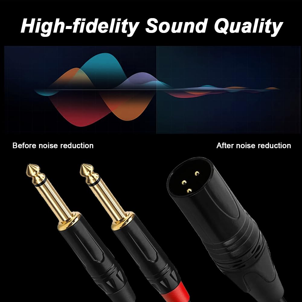 Xiatiaosann Dual 14" to XLR Male Y Splitter Cable, XLR Male to Dual 6.35mm TS Mono Male Microphone Audio Converter Cable for Mixers, Amplifiers