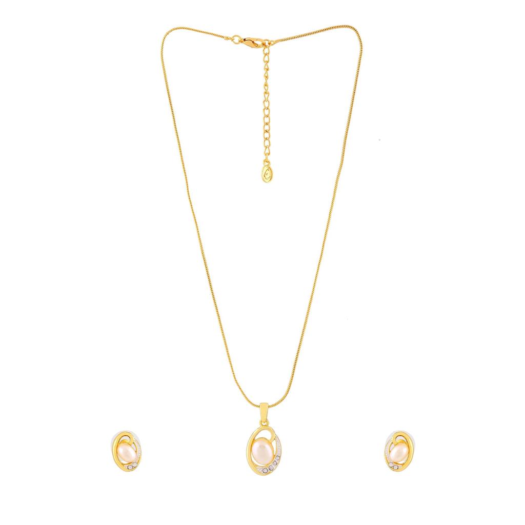 Estele Sparkling Gold Rhodium Crystal Necklace Set for Women