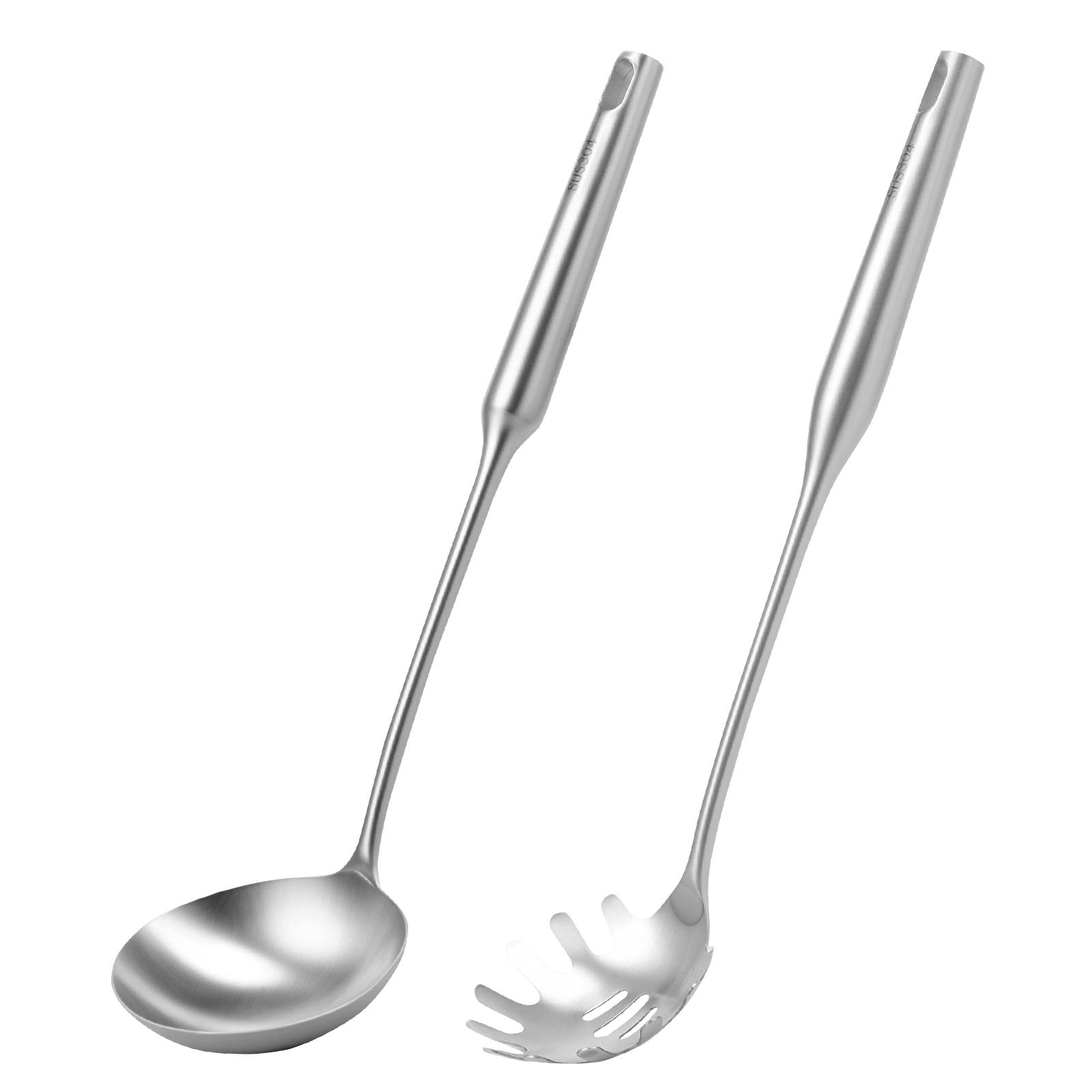 

2 Pcs Kitchenware Set 304 Stainless Steel Soup Ladle and Pasta Fork Set Utensils Kit Cooking Tools for Home Kitchen Accessories