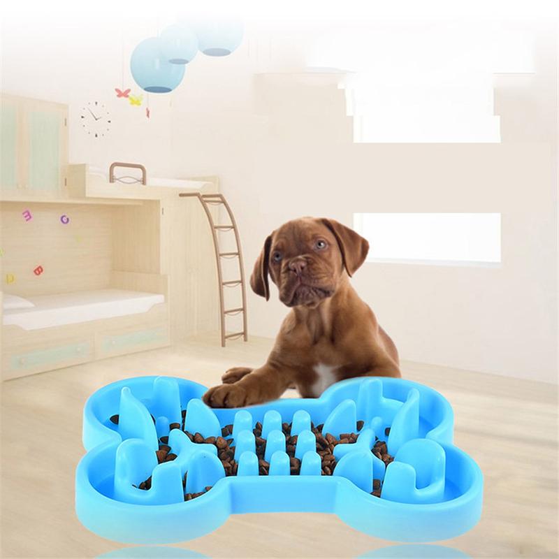 Pet Slow Food Bowl Silicone Bone Shaped Anti-Skid Dog Bowl Cats Feeding Bowls Leakproof Food Feeder Training Dog Slow Food Pet