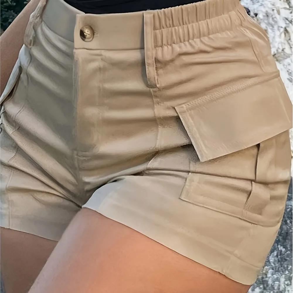 Modne Spodenki Damskie Jednokolorowe Codzienne Wygodne Codzienne Uliczny Styl Odzież Damska Wysoki Stan Guzik Kieszeń Kombinezon