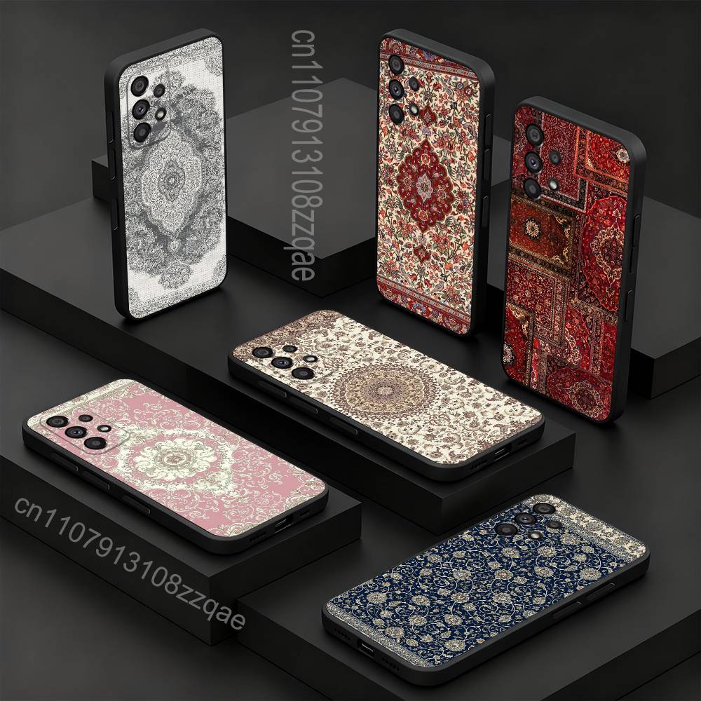 Persian Carpet Floral Pattern For Samsung S 26,25,24,23,22,30,21,10,9,Ultra,Plus,Lite,FE,4,5G Black Soft Case Phone Case