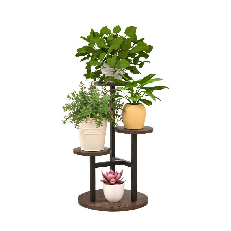 Shixun Minimalist Multi-Tier Iron & Wood Flower Stand