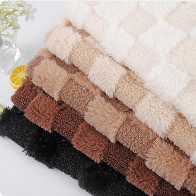Small Square Grid Jacquard Rabbit Fur Fabric for Home Clothes Pajamas Short Plush Toys Outerwear Handmade DIY Clothing Fabrics