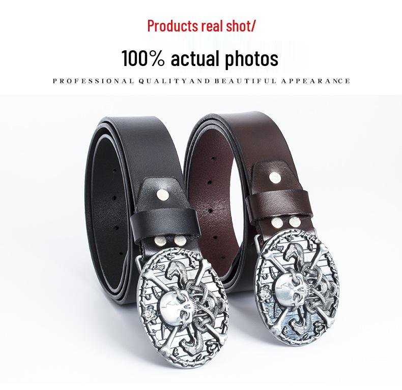 Men's Trendy Casual Cowhide Leather Belt with Alloy Smooth Buckle