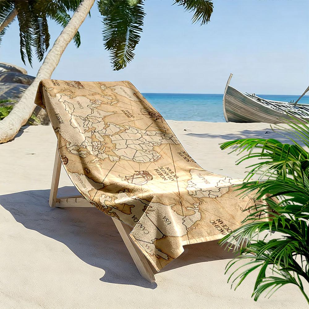 World Map Vintage Style Towel Beach Towel Quick-drying for Travel Outdoor Sports Jogging Beach and Swimming