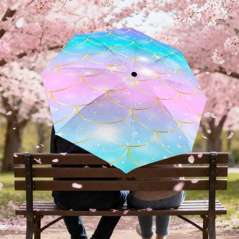 1PC Mermaid Scales Umbrella-8-Rib Reinforced Portable Folding Travel Suitable for All Seasons Outdoor Daily Use-Z0459