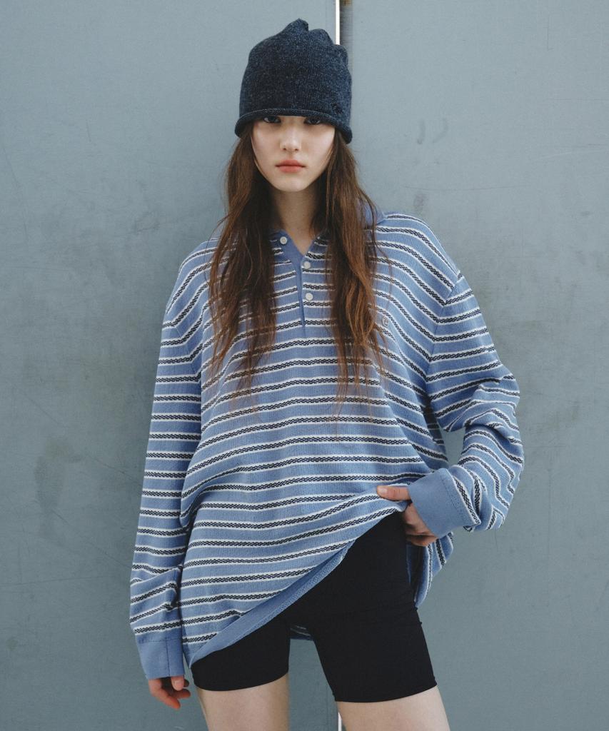 CITTA Soft Loop Stripe Collar Knit_Ctk265(Blue)