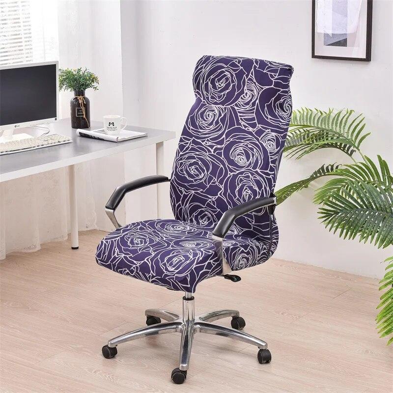 Geometrisk Kontor Datastol Trekk Blomstertrykt Kontorstol Slipcover med Glidelås Sklisikkert Roterende Spillsete Beskytter
