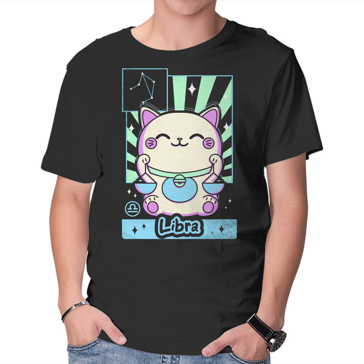 Unisex Crew Neck T-Shirt Kawaii Zodiac Libra Graphic Short Sleeve Casual Tee L