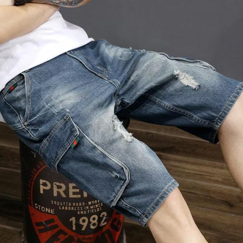 Men's Trendy Korean Style Ripped Denim Shorts - Summer 2023 Loose Fit Five-Point Pants