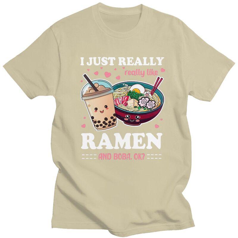 Custom Just A Girl Who Loves Ramen And Boba T Shirts Men 100 Cotton Tee Tops Tshirts ShortSleeve Tshirt Clothing