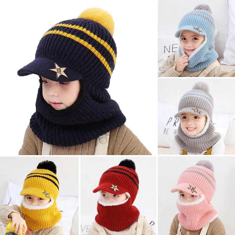 Kids Girls Boys Toddler Baby Winter Warm Hat Hooded Scarf Earflap Knitted Cap