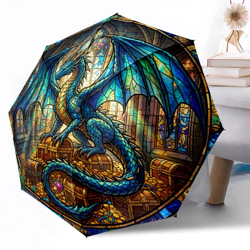 Moonlit Dragon Flight Outdoor Automatic Umbrella Sturdy 8 Rib Durable Plastic Iron Outdoor Daily Use Outdoor Accessory Perfect Gift Friends
