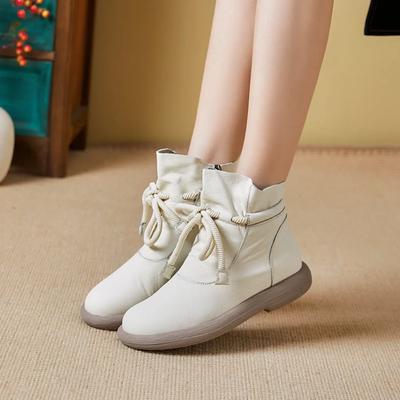 Genuine Leather Warm Wool Boots Winter Ankle Boots for Women Cotton Shoes Flat Bottomed Anti Slip Soft Bottomed Womens Boots