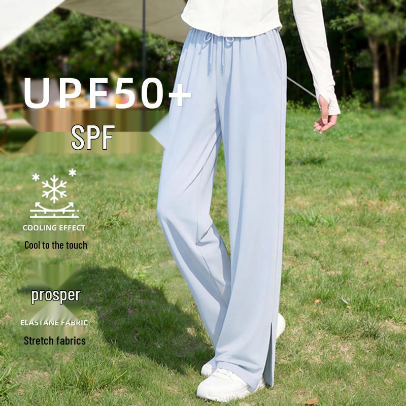 Jeanswest Women's High-Waist Ice Silk Wide-Leg Pants with Slits