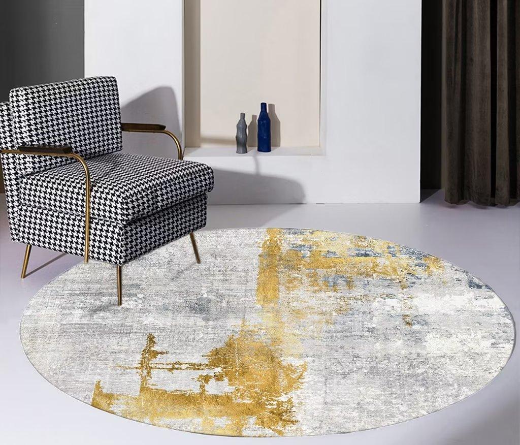 Nordic Round Printed Carpet Abstract Art Large Rugs for Living Room 200cm Coffee Table Rug Room Decor Bedroom Non-slip Chair Mat