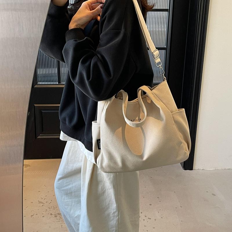 Commuter Canvas Bag Women Shoulder Crossbody Bag Solid Color Shopping Bag