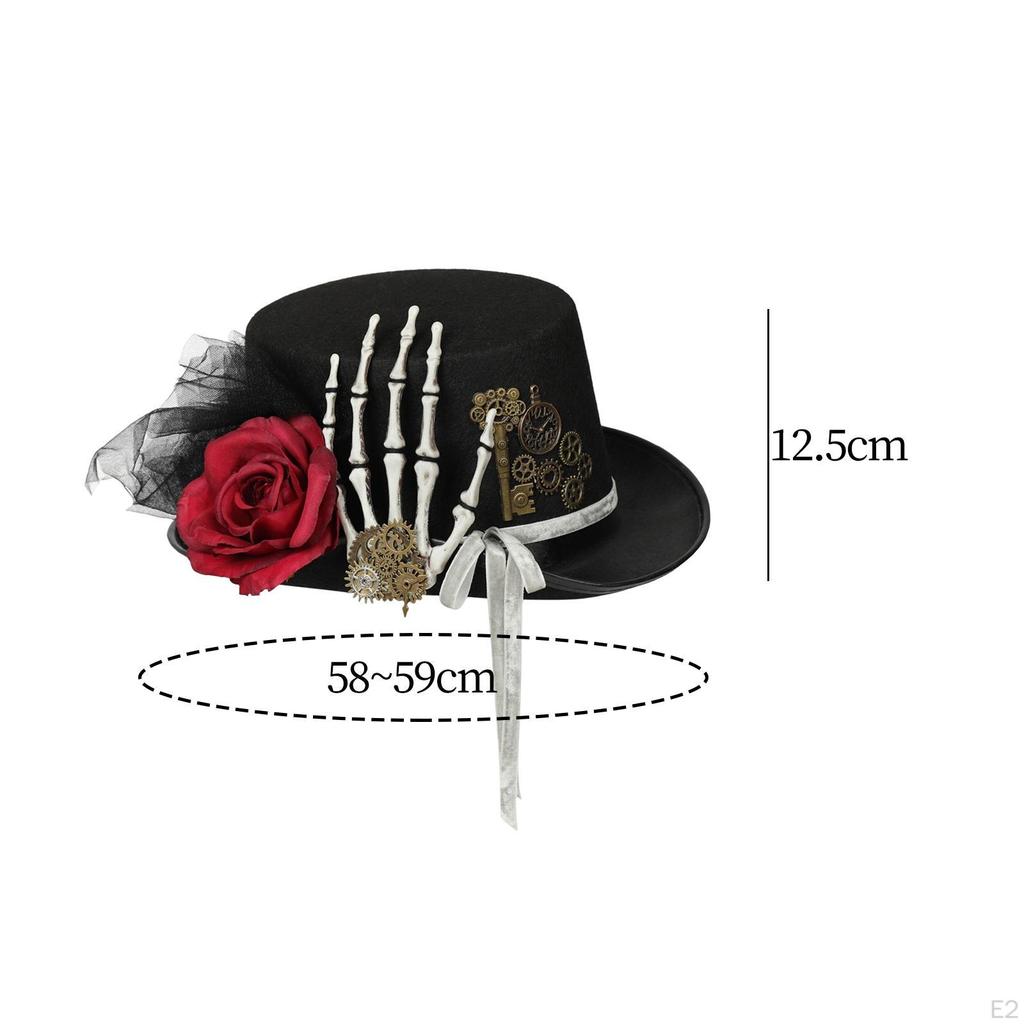 Adult Steampunk Hat with Skeleton Hand Gothic Decorative Headgear Fedoras for Theme Party, Rave,
