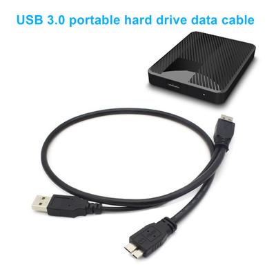 Cabo de disco rígido móvel de 60 cm USB3.0 A macho para Micro B 5 Gbps em forma de Y, cabo adaptador de convector de HDD externo portátil de alta velocidade e dupla potência