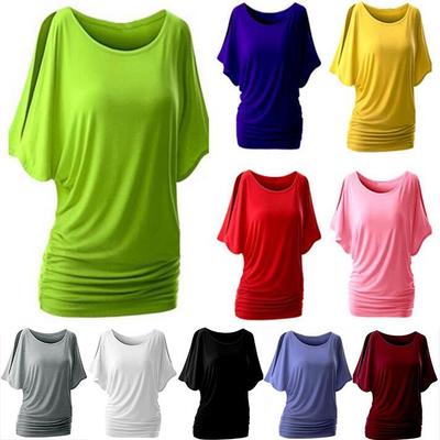 T-shirt da Donna Taglie Forti Scollo a Barca Maniche a Pipistrello Girocollo Multicolore