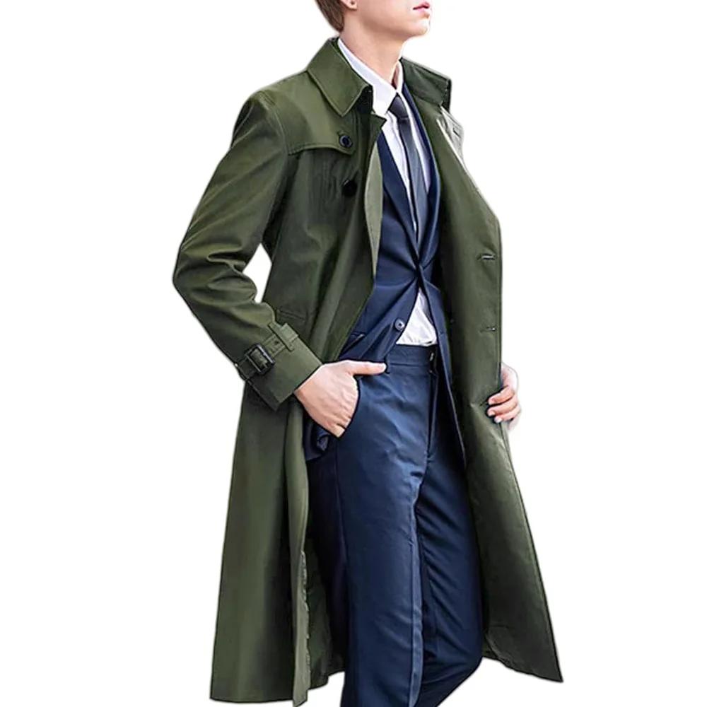 Spring Autumn Long Trench Men England Style Smart Casual Double Breasted Outerwear Coats Mens Turn Down Collar Windbreaker