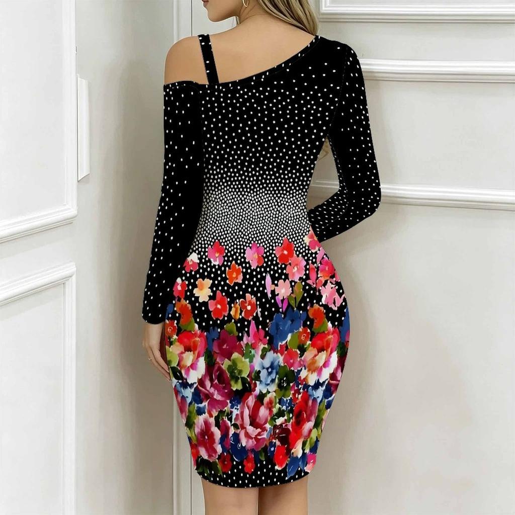 Women Plus Size Asymmetric Cold Shoulder White Red Vintage Floral Print Wrap Bodycon Midi Dress