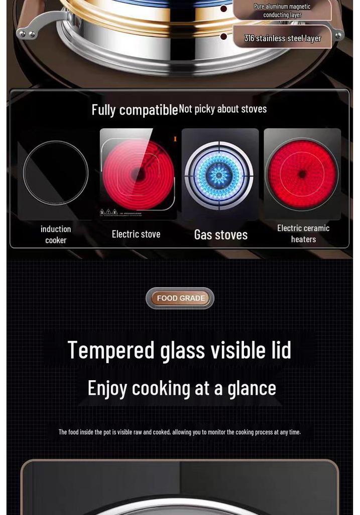 316 Stainless Steel Multi-Layer Steamer Pot - High Capacity, Food Grade, Thick Design