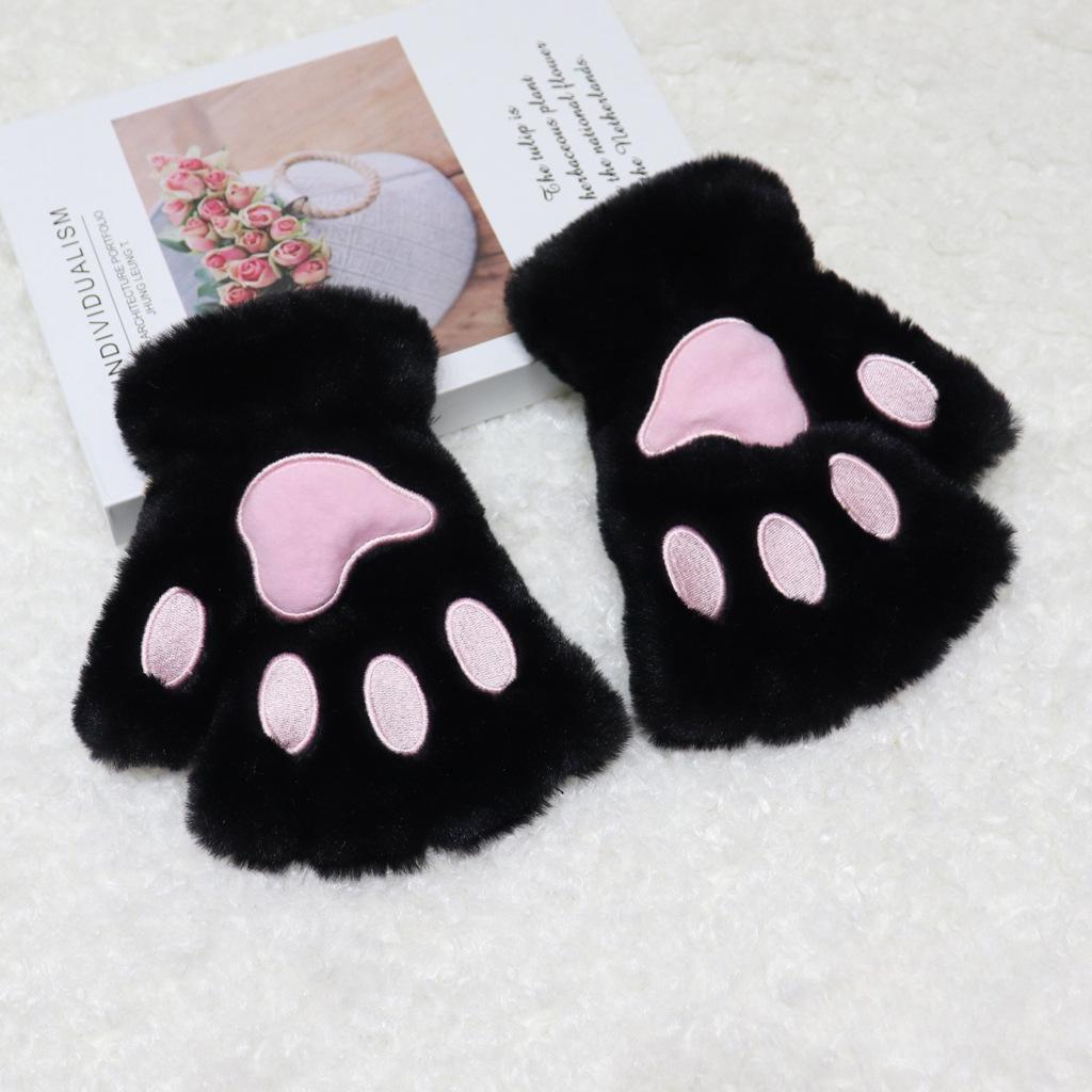 

Kawaii женские перчатки с изображением кошки, модные женские плюшевые варежки с изображением кошачьих лап, теплые мягкие плюшевые короткие перчатки без пальцев, полупальцевые зимние толстые перчатки One Size
