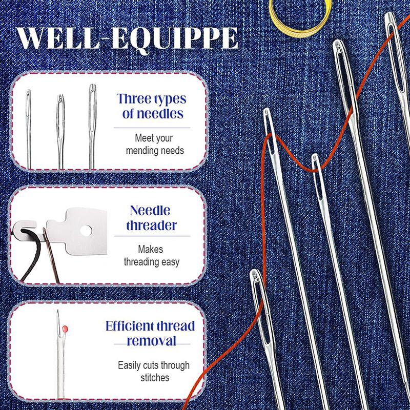 37Pcs Large Eye Sewing Needles Stainless Steel Needles Set With Diverse Practical Tools Home Diy Jewelry Apparel Craft Sewing