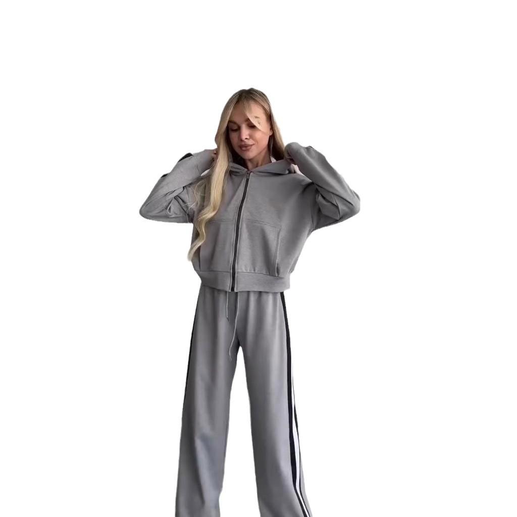 2024 Autumn/Winter Striped Patchwork Hooded Top & Zip-Up Sweatpants Set