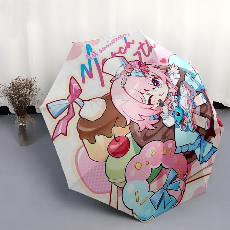 1pc March 7th Anniversary Outdoor Umbrella - Cute Anime Girl Design, Automatic Opening & Closing, Portable Tri-Fold Design, 8-Rib Iron Frame, Per
