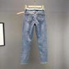 Jeans skinny a vita alta da donna, cropped, slim-fit, per primavera/autunno, con design unico