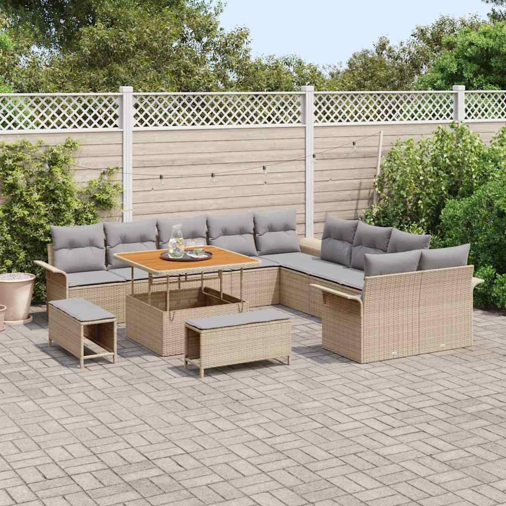 Garden Sofa Set with Cushions 13 Pcs Beige Poly Rattan