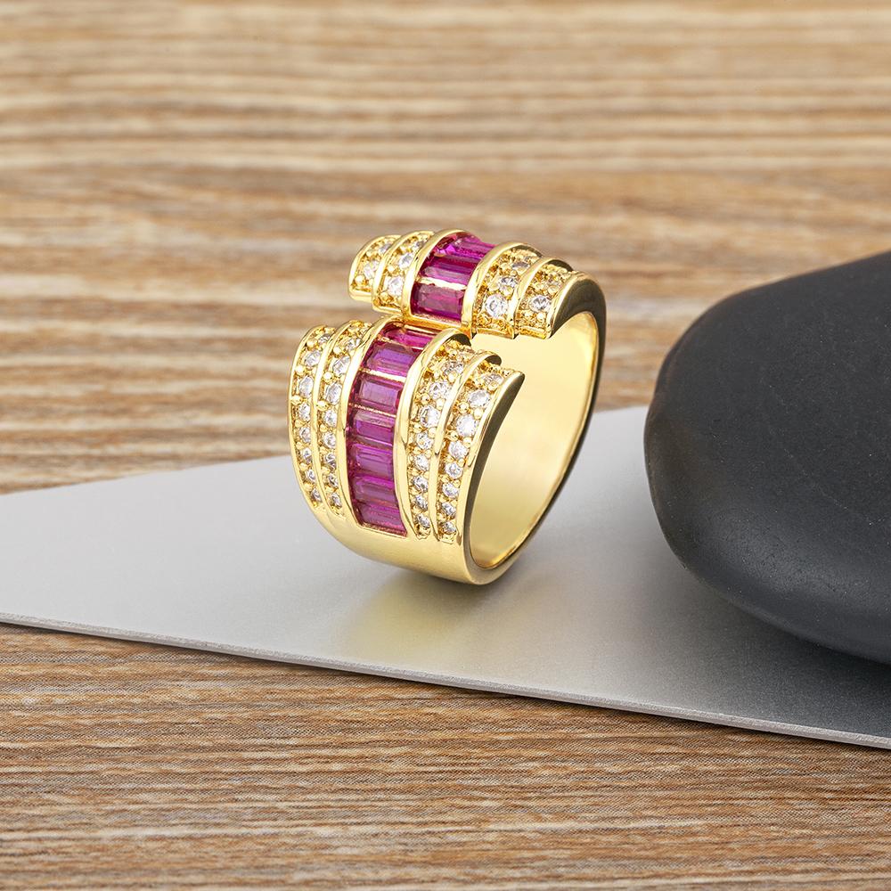 AIBEF Luxury Wide Rings Gold Plated 5 Colors Copper Zircon Opening Adjustable Engagement Jewelry Women Accessories Lovers Gifts