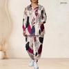 Women Plus Size Printed Nurse Scrub Set V Neck Long Sleeve Top With Pockets Long Pants Two Piece