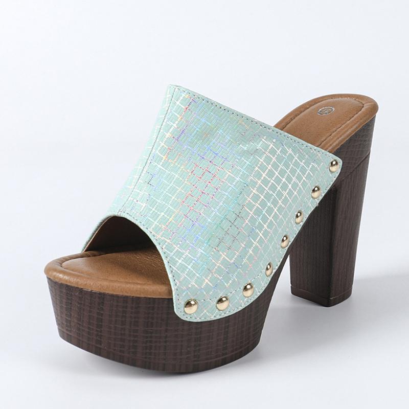Moda Liyke Stile Punk Ciabatte Piattaforma Chunky Donna Borchie Metalliche Pelle Estive Open Toe Scarpe Sandali Tacco Alto Spesso Taglia 36-43
