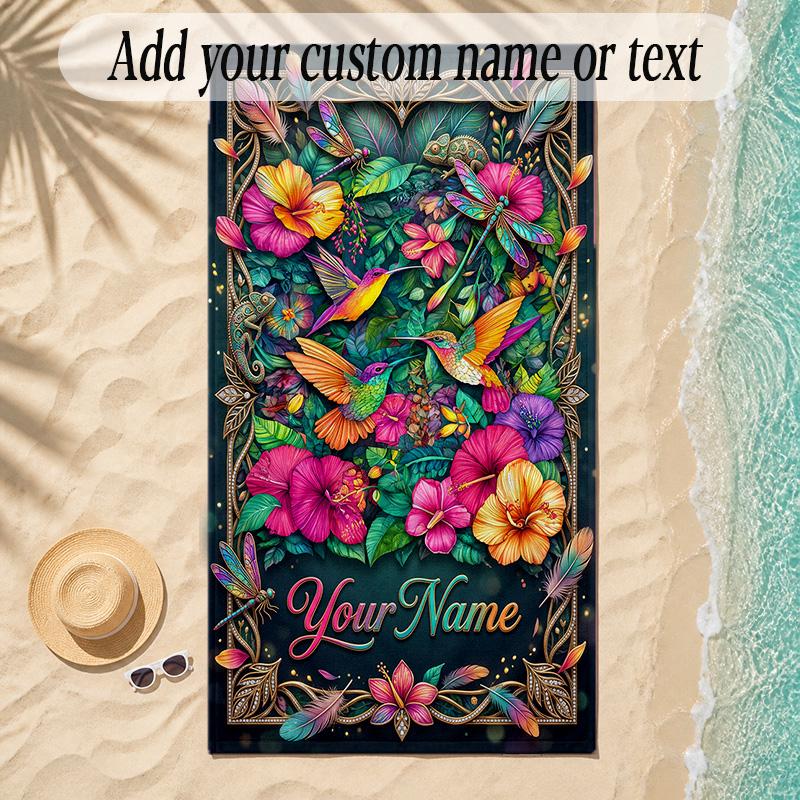 Birds Theme Soft Beach Towel Personalized Custom Name Text Towel Portable for Beach Pool Travel