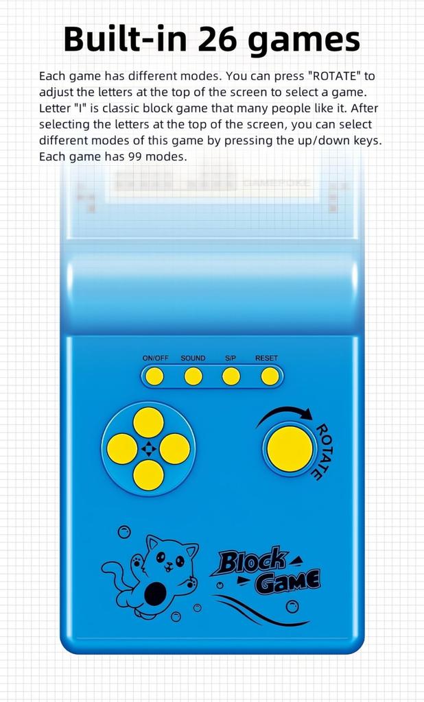 New Brick Game Console with Classic Nostalgic Puzzle 23 Adjustable and Two AAs Perfect Gift Large-Screen Features, Built-in Games, Speed/Difficulty,