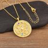 QIKU Romantic Sun/Star/Moon Pattern Round Pendant Gold Plated Copper Cubic Zirconia Necklace Women Jewelry Accessories Girl Gift