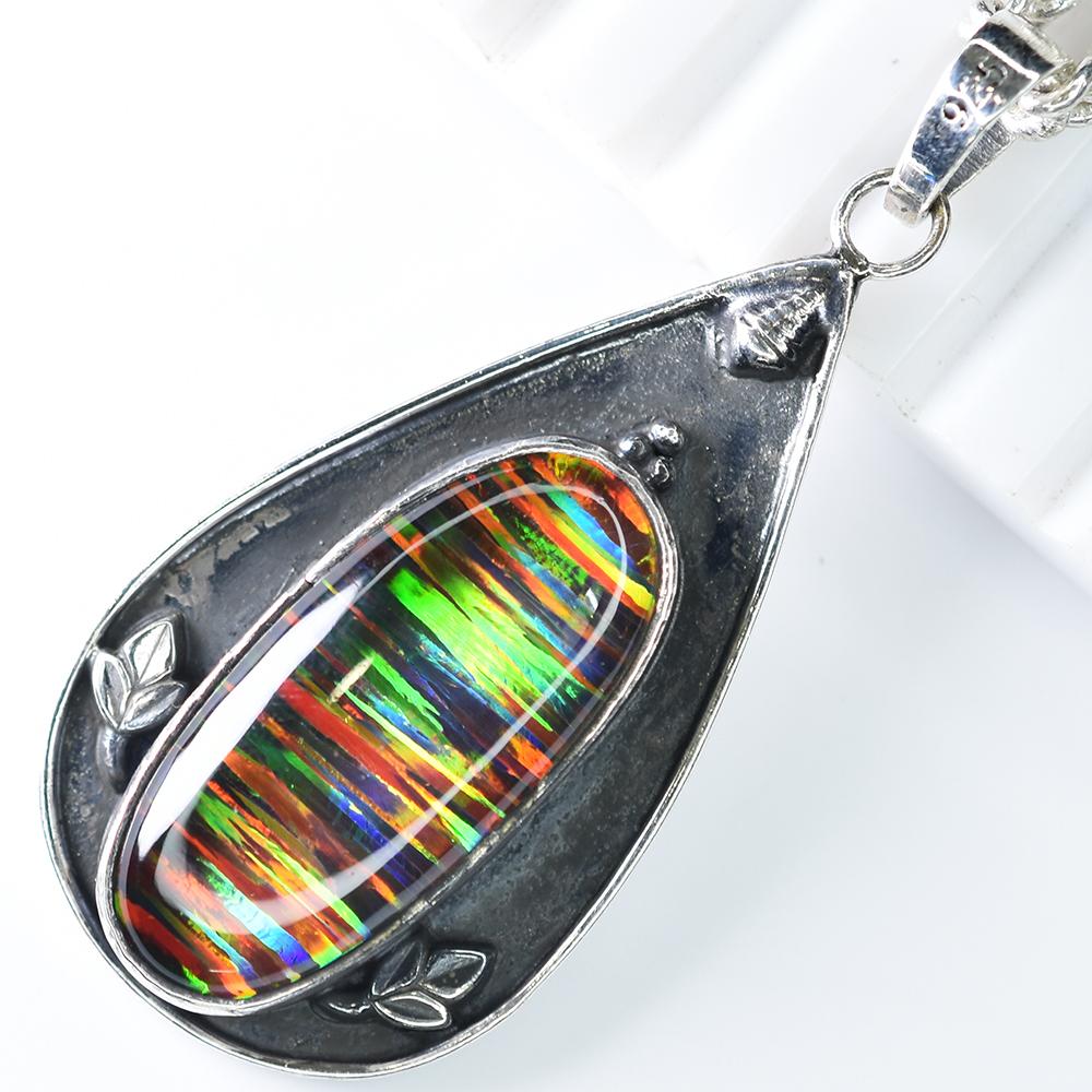Ciondolo Opale Naturale 46 ct Taglio Ovale Argento Sterling 925 Pietre Pietra di Ottobre per Collezioni di Gemme